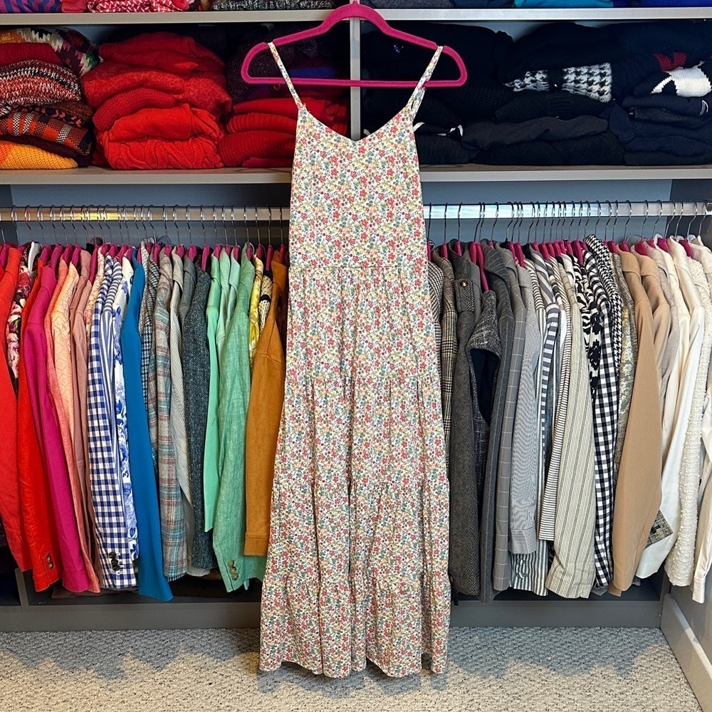 Monteau white/pink/blue/tan floral adjustable strap v neck maxi dress size XS